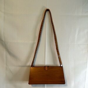 Interesting Wooden and Textile Purse with Shoulder Strap